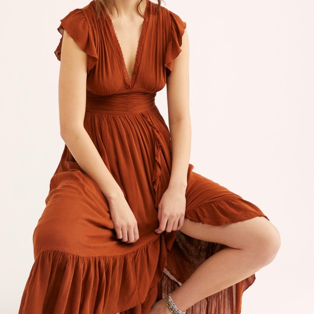 Free People Brown Ada Flutter Sleeve Dres